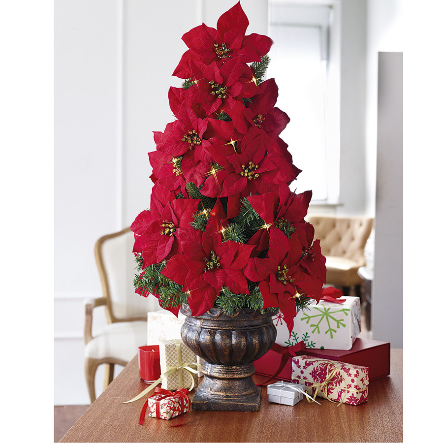 Large entrance decorative basin, tree belt, pot Christmas tree with large red flower for opening party