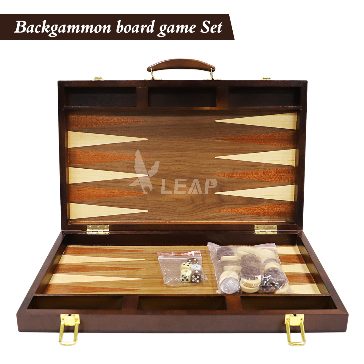 LEAP customization 43cm 17inch walnut basswood wooden Backgammon set 29*33*6.5cm wood backgammon board pieces