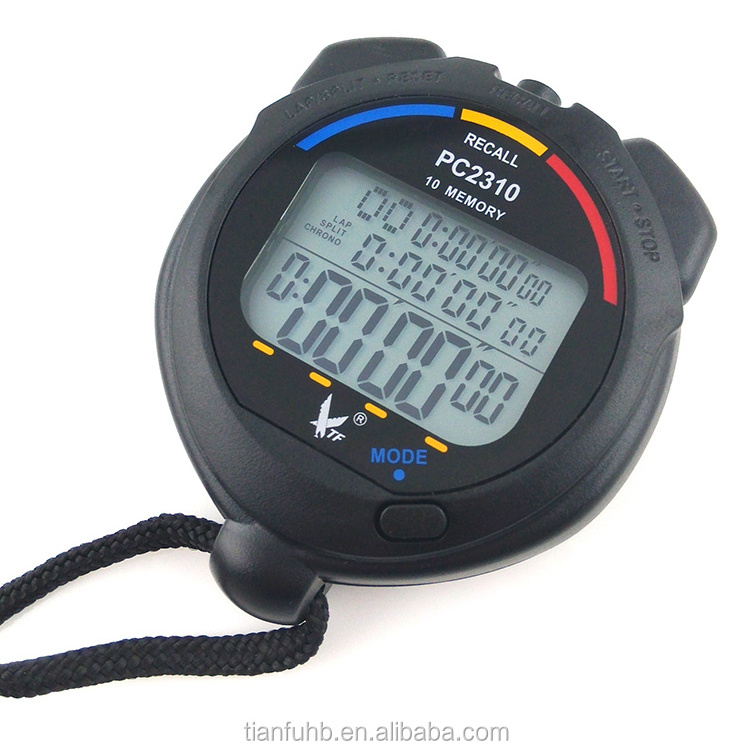 PC2310 Swimming waterproof stopwatch Large 3 row display 10 lap dual split recallable memory digital stopwatch sports