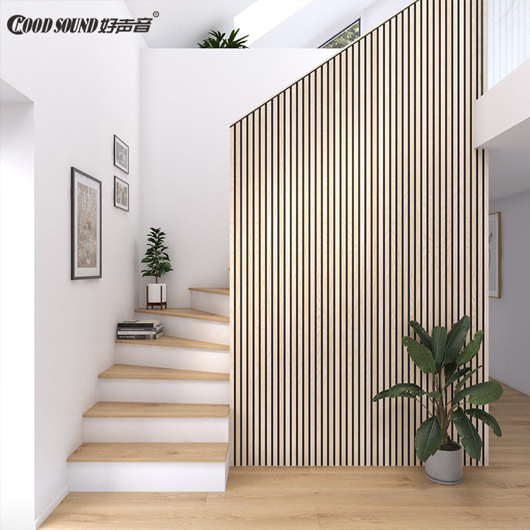 GoodSound White Slatted Wood Veneer Oak Grey Sound Proofing Wooden Acoustic Panel for Interor Wall