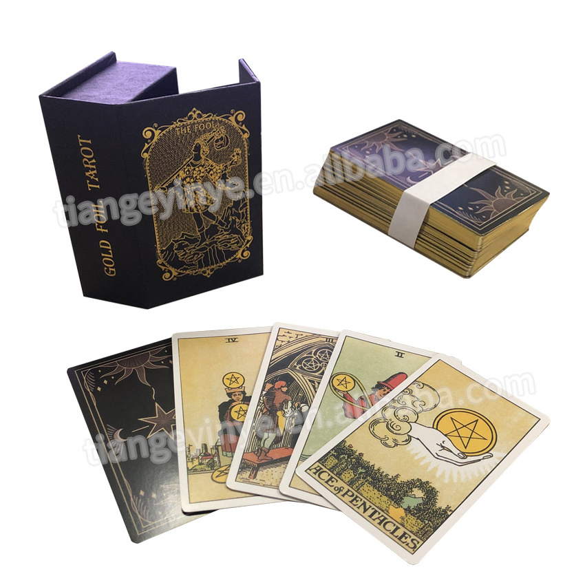 TG Custom Printing Oracle Gold Foil Deck High Quality Golden Edge Side Tarot Cards With Magnetic Box