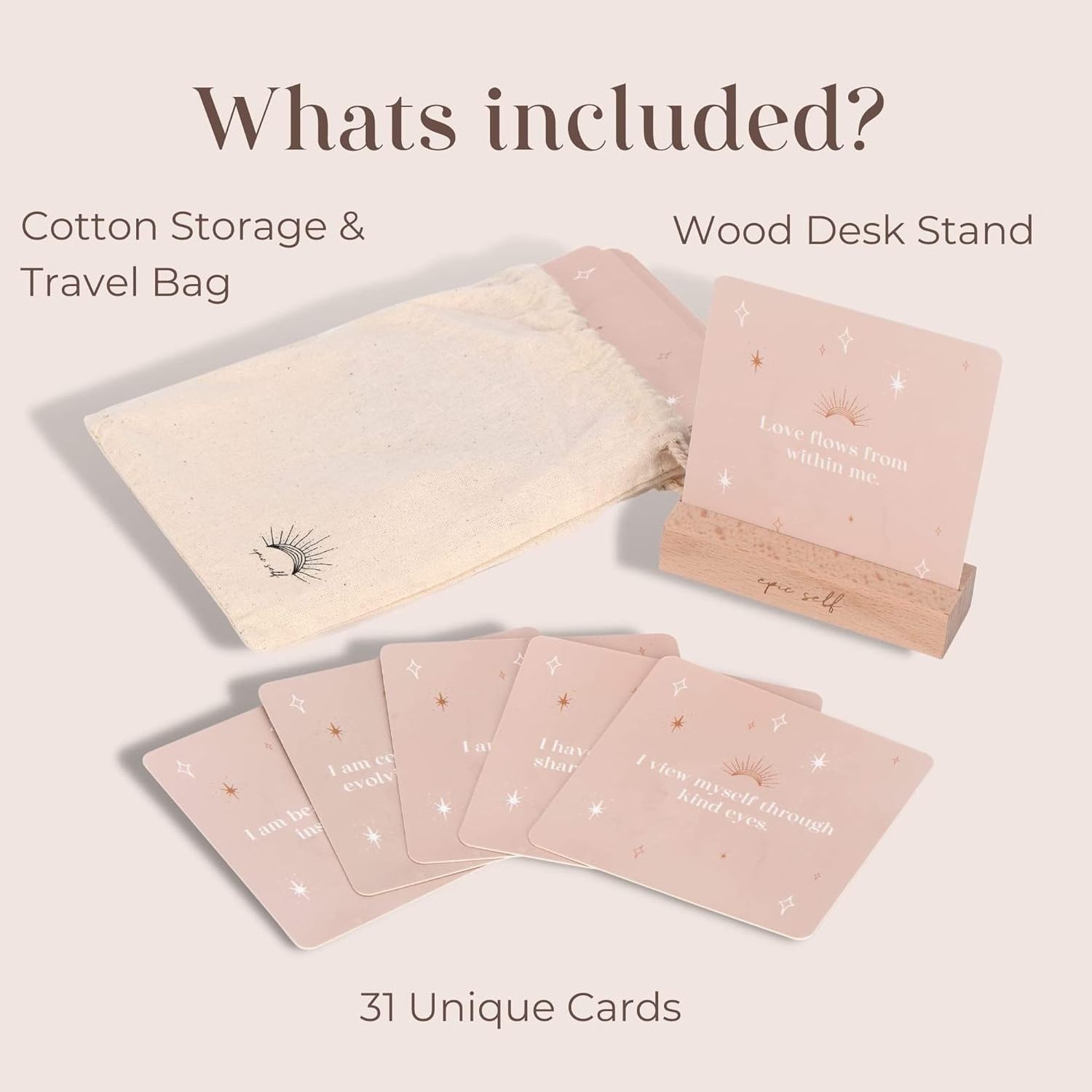 Custom Women's Daily Affirmations Cards Deck, 31 Unique Inspirational Affirmation Cards With Wooden Stand