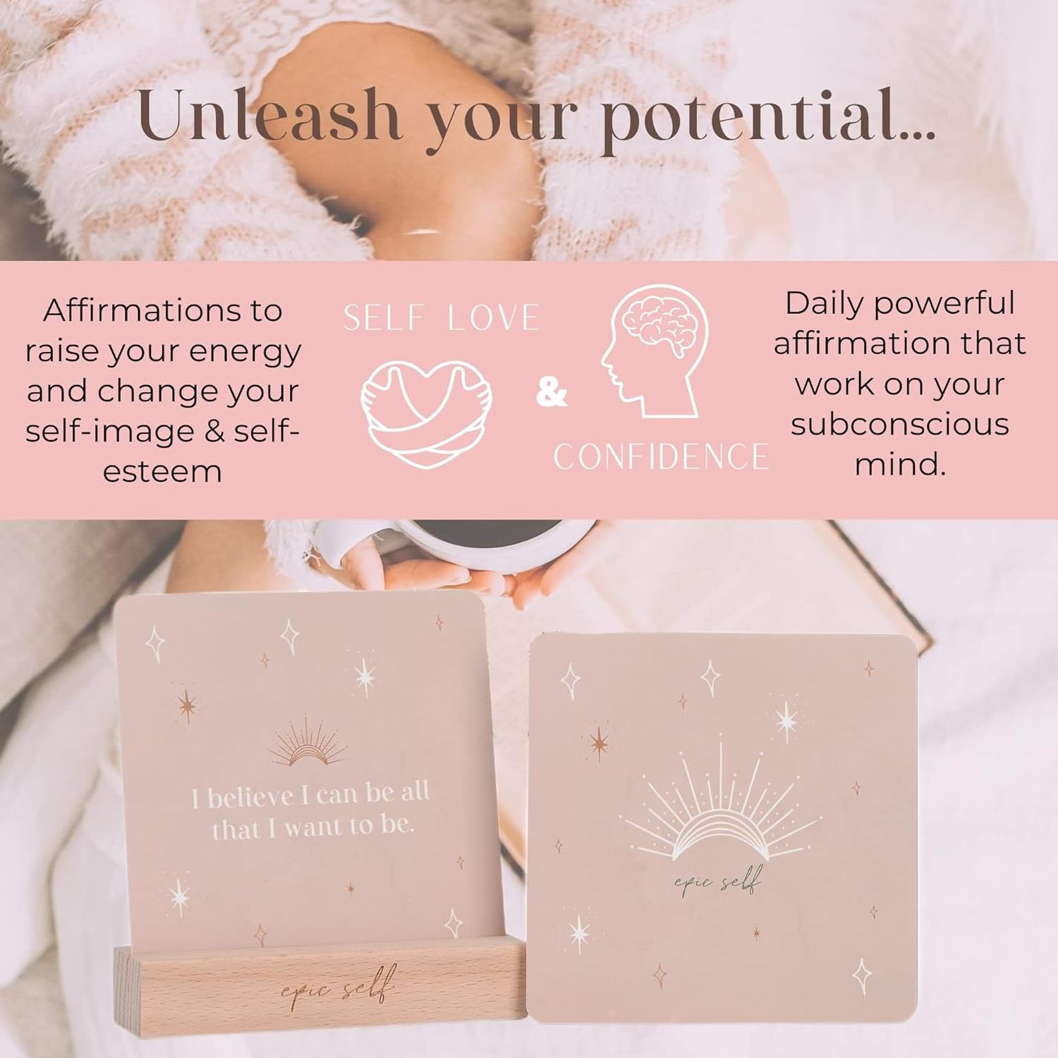 Custom Women's Daily Affirmations Cards Deck, 31 Unique Inspirational Affirmation Cards With Wooden Stand