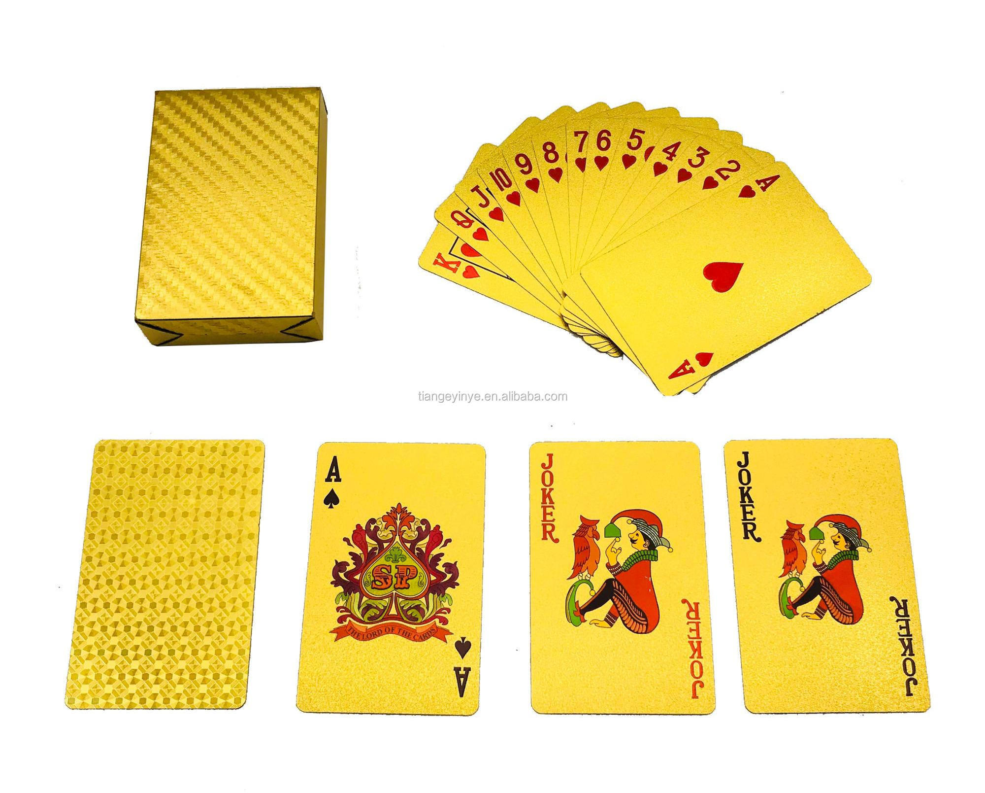 Custom Design Logo Plastic PVC Poker Waterproof 24K Gold Black Foil Plated Printing Playing Card