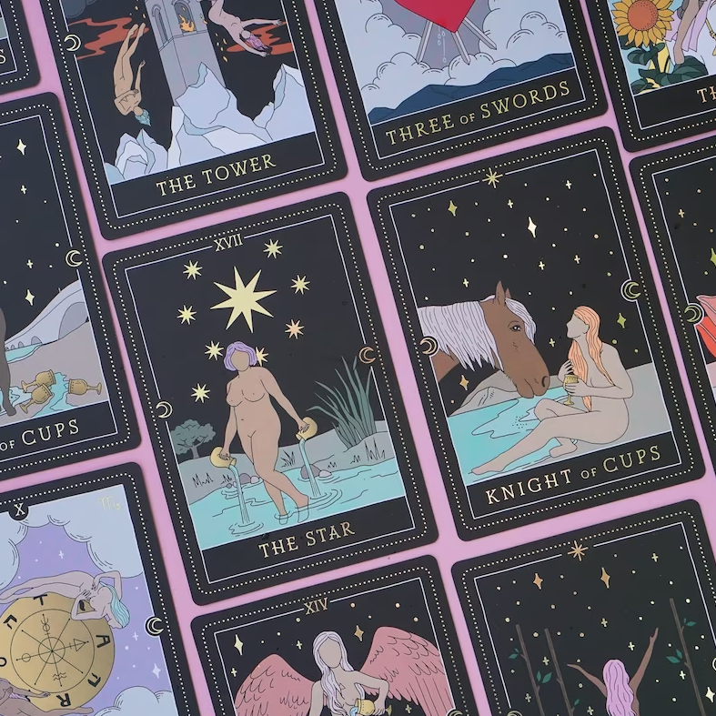 Custom Printing Pink Black Gold Foil Angel Tarot Oracle Cards