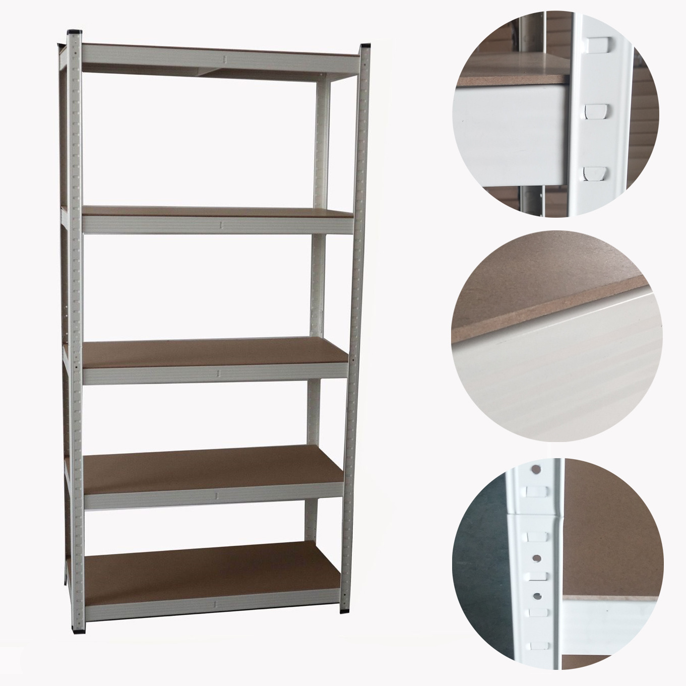 Powder Coated White Garage Industrial Racking 5 Tier Shelving Unit Sheds Boltless Metal Shelf