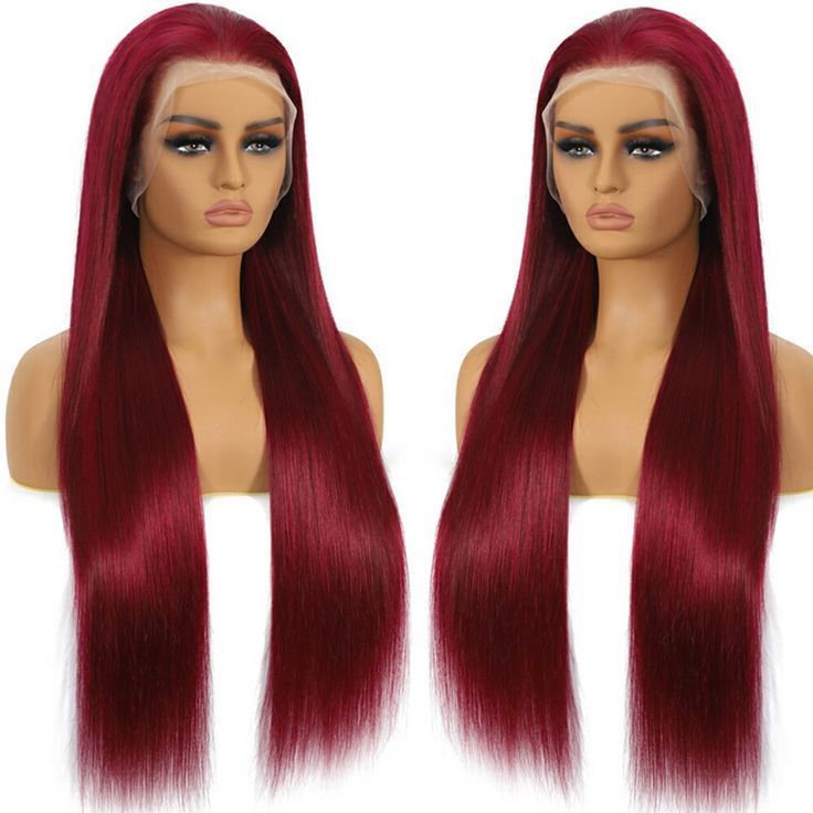 99J Burgundy Color Preplucked Human Hair Wigs Raw Unprocessed Silk Straight Glueless Wigs Lace Front Wig Human Hair