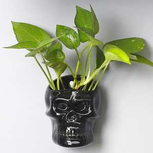 Simple Halloween skull gifts White Black Porcelain Skull Design Flowerpot Garden Creative Desktop Small Flowerpot