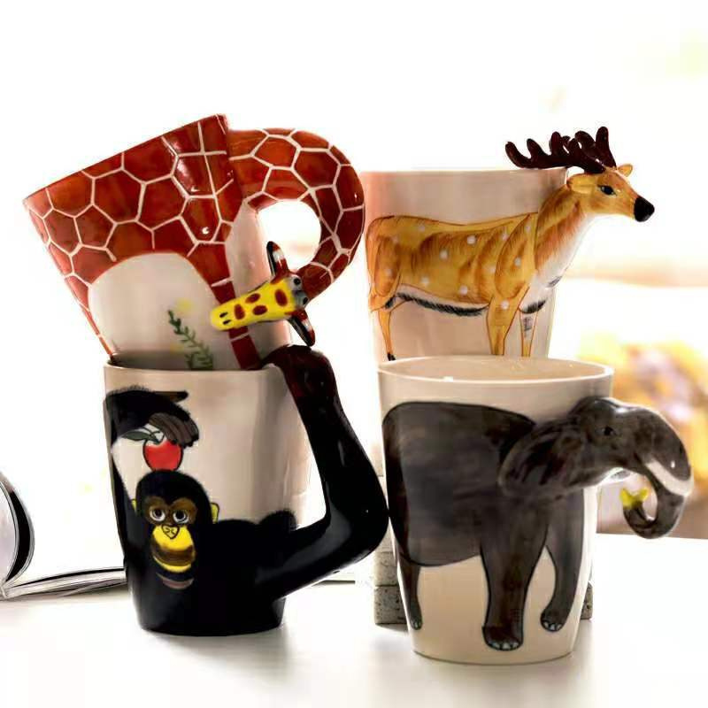 Custom logo Creative design cute 3D Animal Handle Ceramic Mug 400ML Thermal Water Cup for Christmas And Birthday Couples Gift