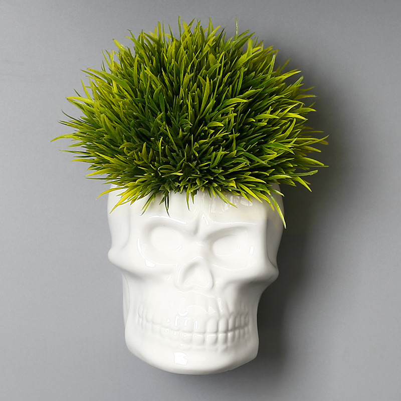 Simple Halloween skull gifts White Black Porcelain Skull Design Flowerpot Garden Creative Desktop Small Flowerpot