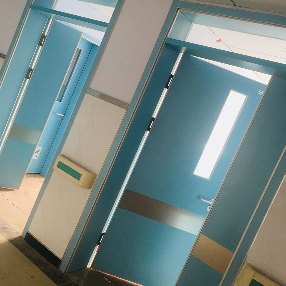 Customized interior GMP steel single swing door with rounded Windowfor hospital ward patient room door