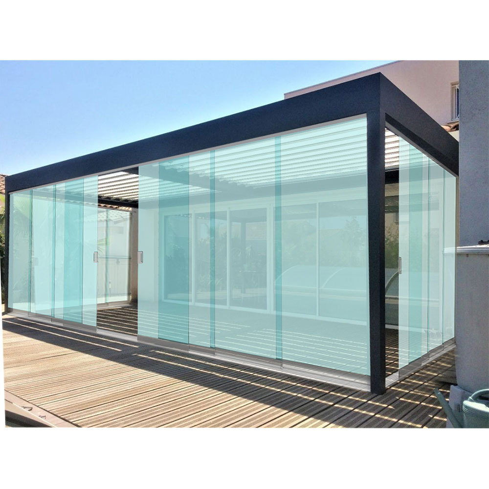 Exterior frameless movable glass partition full open aluminum folding sliding glass door for pergola sunroom