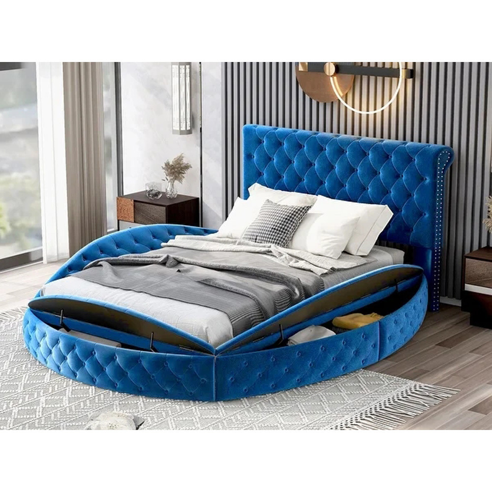 Cheap price Round Modern Upholstered bedding luxury Furniture wooden beds king size for Bedroom Hotel