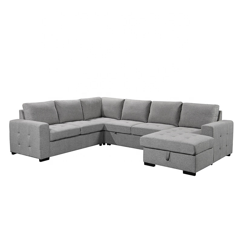 Tianhang furniture linen fabrics multi-seats living room sofa U shaped corner pull out sofa bed with storage