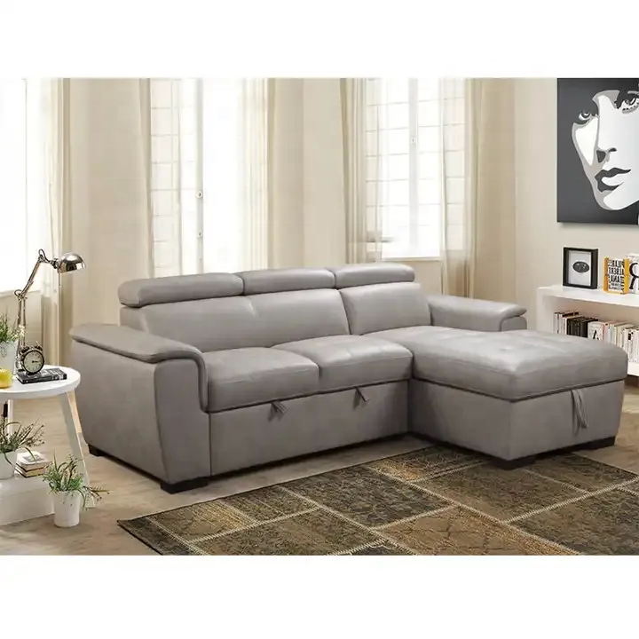 leather two seater +chaise new modern l type sofa living room  sofa sofa sleeper sectional with storage for home