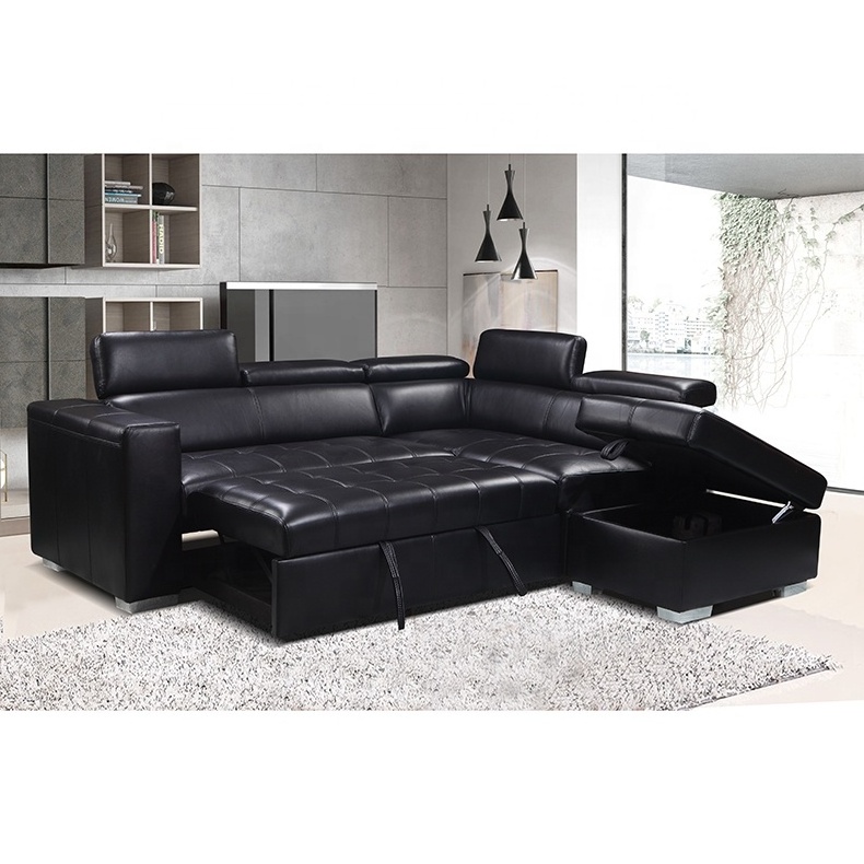 Top grade loveseat+chaise+ottoman L shape corner sofa recliner sectional sofa set headrest Modern leather sleeper sofa bed