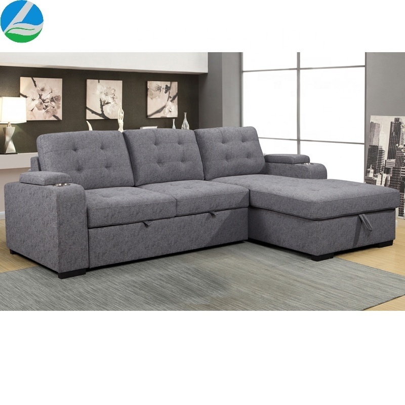 L Shaped Corner Fabric furniture living room Sofa cum Bed cama