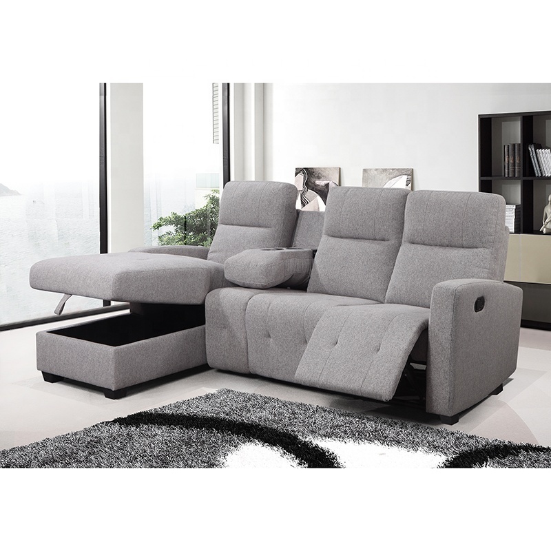 Hot sale Functional recliner L shaped sofa for living room Storage folding sleeper sofa set with Tea table