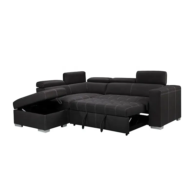 Texture leather headrest living room sofa furniture 5 seats+ ottoman L shaped sofa bed with functional socket