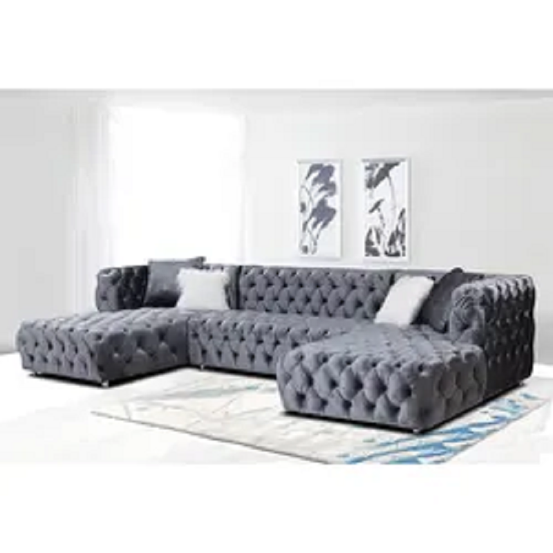 Commercial home furniture European style Multi-color sectional sofa U shaped velvet sofa set couch living room sofas