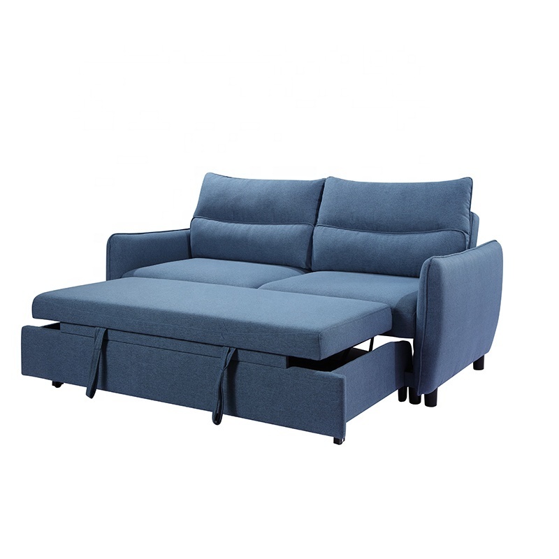 European style design blue linen single futon 2 seats sleeper sofa bed folding bed sofa cum bed can be customized