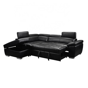 Modern design Comfortable 2P+Chaise+ottoman free combination glossy black leather furniture drawing room combination sofa bed