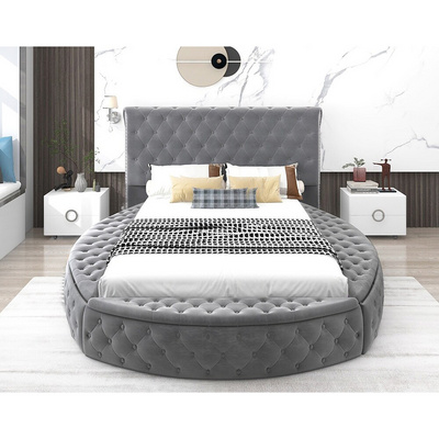 hot selling Grey velvet Modern Curved Upholstered Bed Furniture Custom King Size Queen Size upholstered beds for Bedroom Hotel