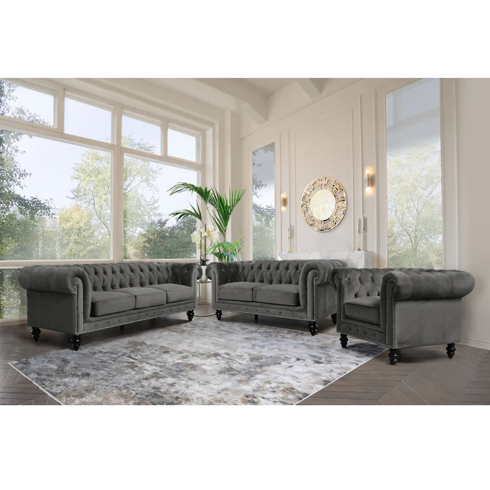 Latest design 3 2 1 sofa set gray luxury loveseat lounge living room sofa