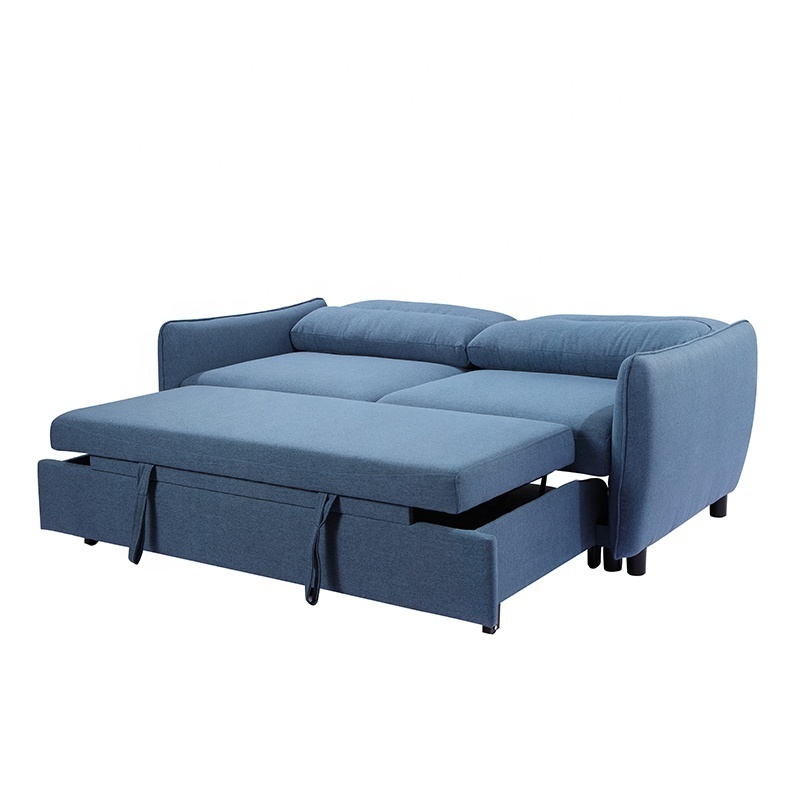 European style design blue linen single futon 2 seats sleeper sofa bed folding bed sofa cum bed can be customized