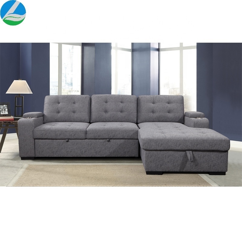 L Shaped Corner Fabric furniture living room Sofa cum Bed cama