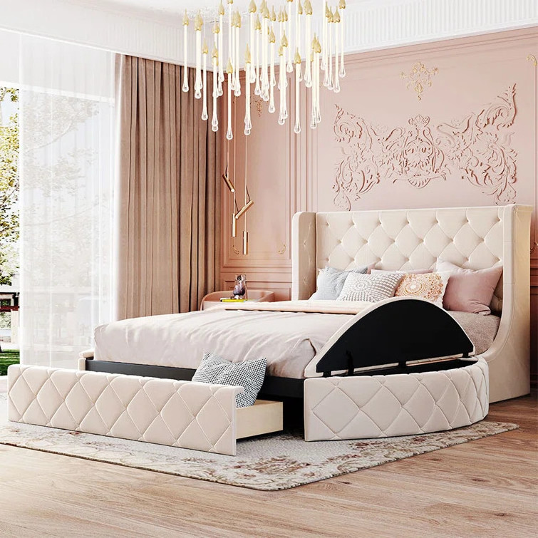 Light luxury hotel set hotel guest cream white velvet room round bed storage drawers luxury bedroom furniture romantic style