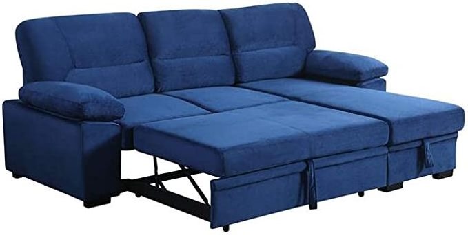 Modern Family blue 2seater recliner L Shape Office Convertible Storage Sofa Folding Couch Sofa Bed Foldable sleeper sofa bed