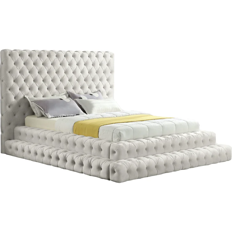 Dongguan Tianhang velvet tufted European Designs modern furniture designer frame full hotel wood bed