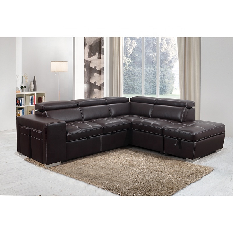 reclining leather high Loadability Extendable bed multi-functional LOVESEAT+chaise+ottoman+two futons cum sofa bed