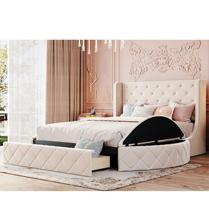 Light luxury hotel set hotel guest cream white velvet room round bed storage drawers luxury bedroom furniture romantic style