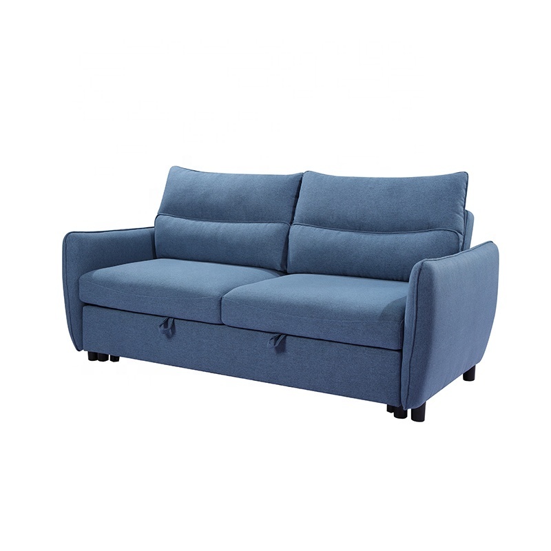 European style design blue linen single futon 2 seats sleeper sofa bed folding bed sofa cum bed can be customized