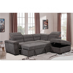 Modern Corner linen Fabric multi-seats ottoman with storage Living Room Sofa pull out recliner headrest sofa bed