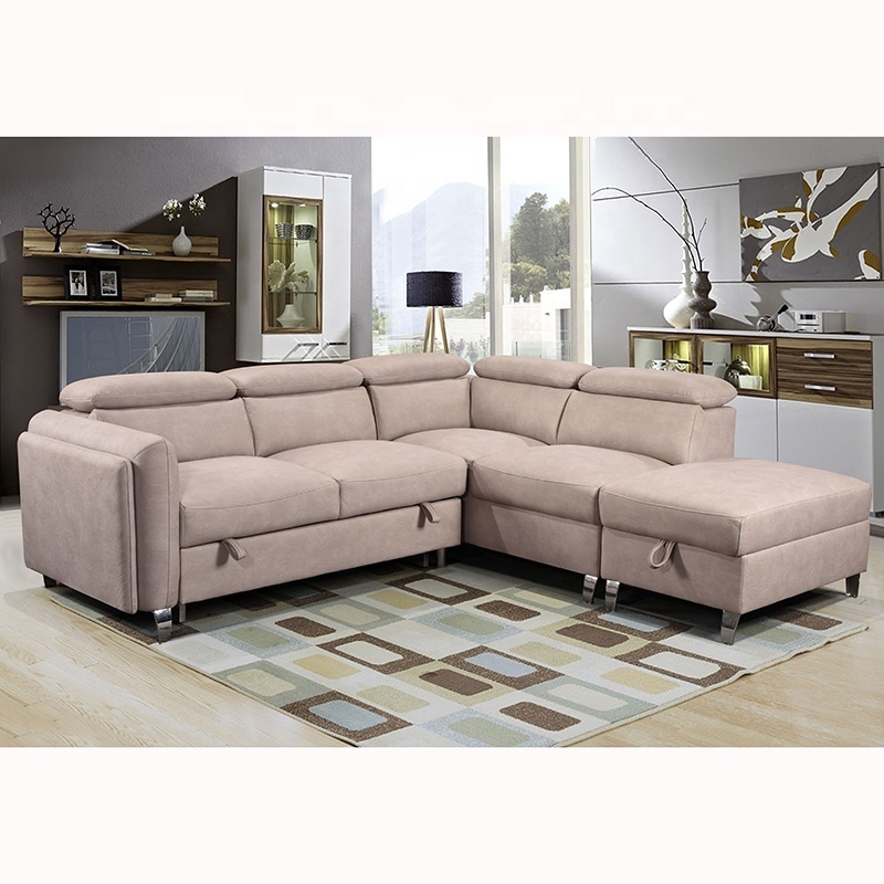 Factory wholesale living room sofa furniture 3 seater 1 corner and ottoman with storage sofa bed