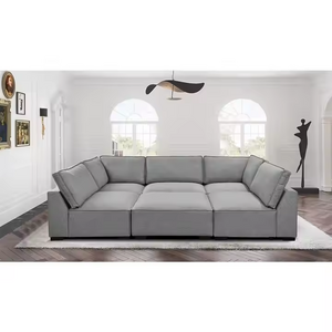 Hot selling popular sectional sofa set Grey color Linen fabric wood frame high quality furniture low price living room sofa