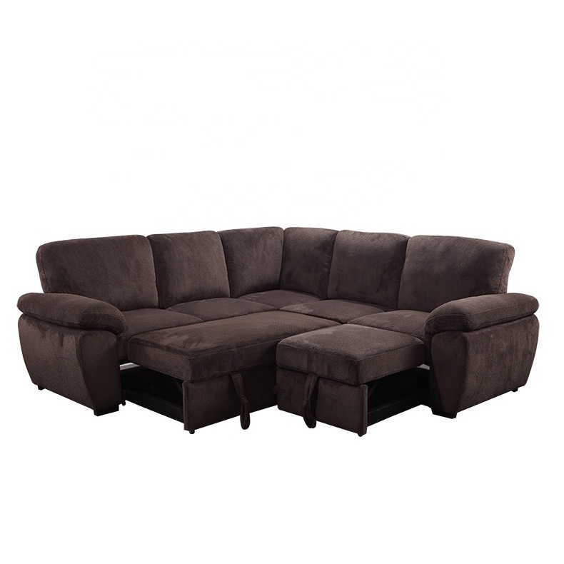 Tianhang upholstery air fabric 5 seats living room sofa L shaped pull out chair cum queen bed sofa bed with storage