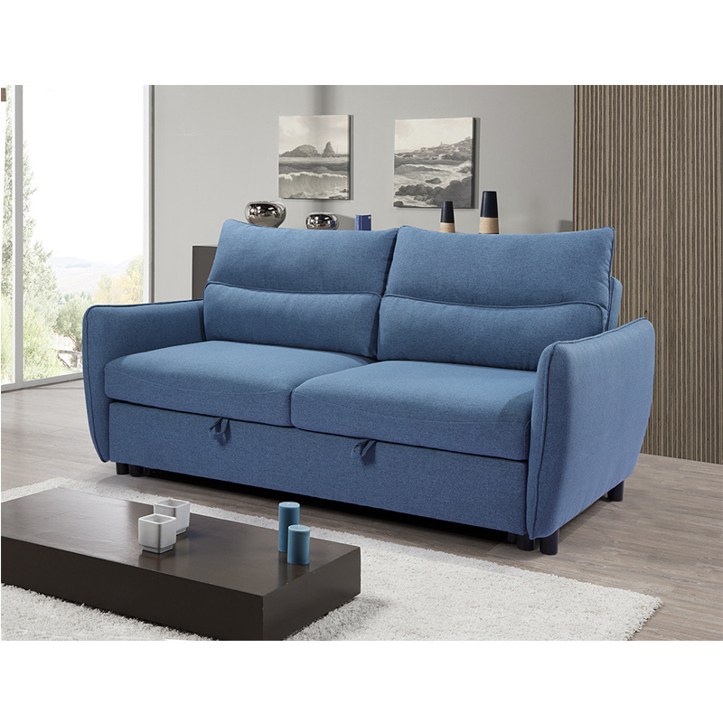 European style design blue linen single futon 2 seats sleeper sofa bed folding bed sofa cum bed can be customized