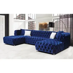 Luxury 8 Seater Button Tufted gold  Couches Fabric Velvet Chesterfield Combination Modular Sofas For Living Room