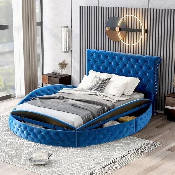 Cheap price Round Modern Upholstered bedding luxury Furniture wooden beds king size for Bedroom Hotel