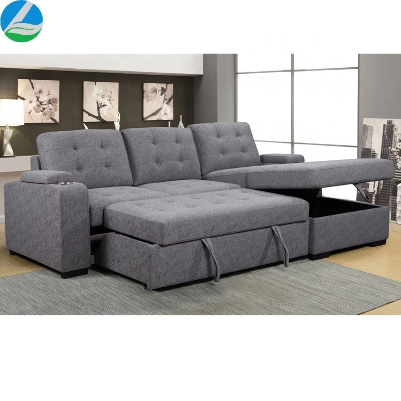 L Shaped Corner Fabric furniture living room Sofa cum Bed cama