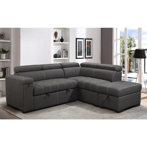 Large KD headrest USB loveseat ottoman with storage fake leather living room furniture sofa set couch sofas bed for villa