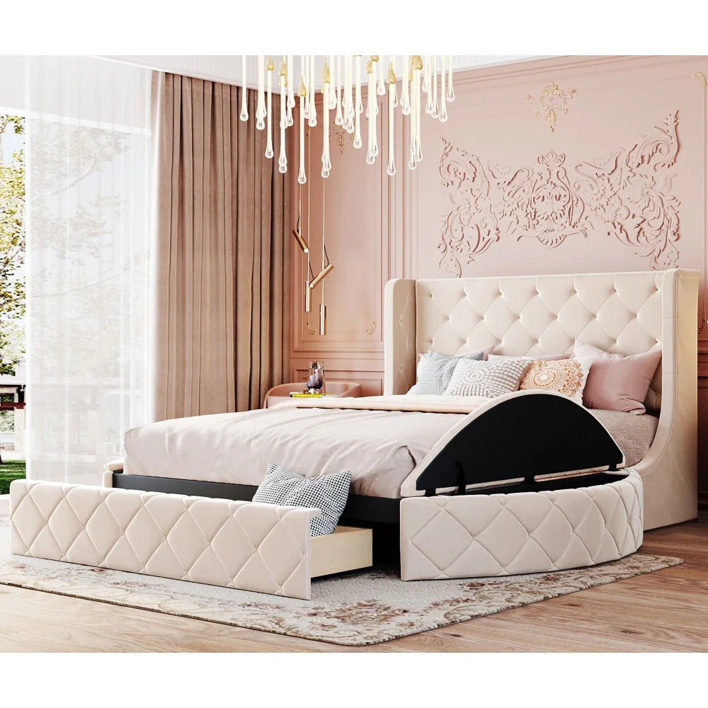 Queen size Upholstered adjustable soft beds high quality luxury platform storage luxury bedding sets for Bedroom