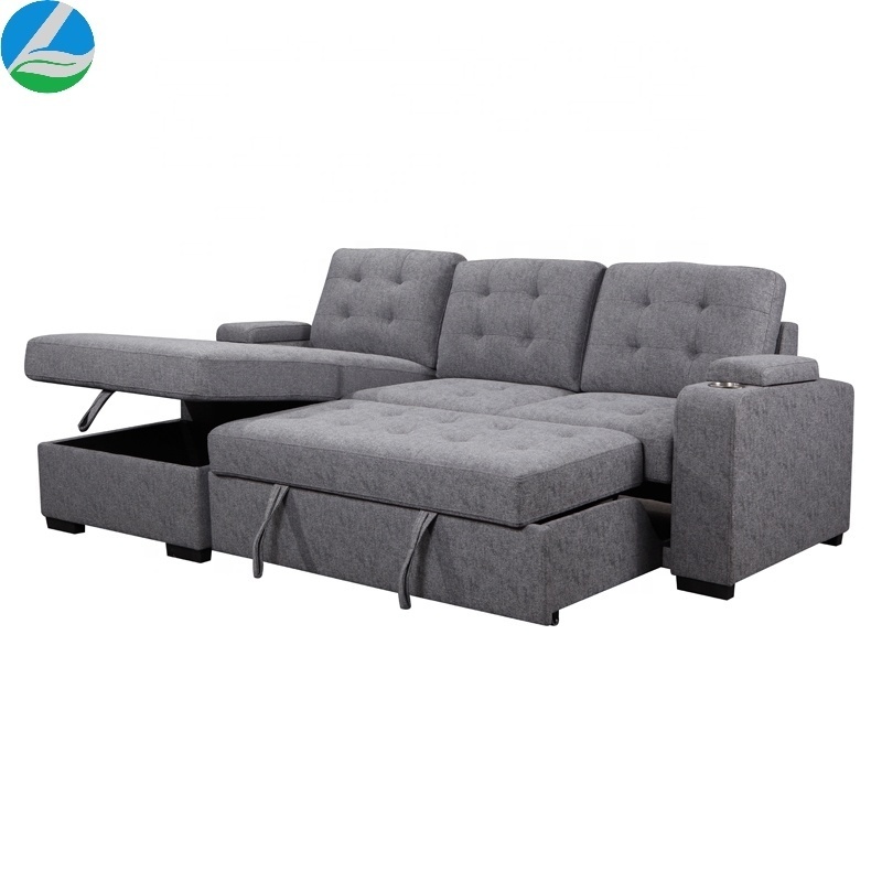 L Shaped Corner Fabric furniture living room Sofa cum Bed cama