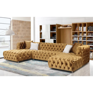 Luxury 8 Seater Button Tufted gold  Couches Fabric Velvet Chesterfield Combination Modular Sofas For Living Room