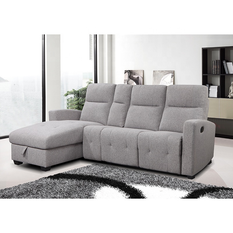 Hot sale Functional recliner L shaped sofa for living room Storage folding sleeper sofa set with Tea table