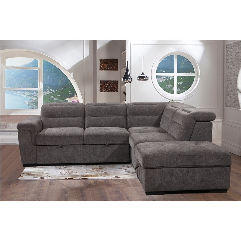 Modern Corner linen Fabric multi-seats ottoman with storage Living Room Sofa pull out recliner headrest sofa bed